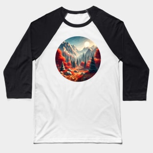 Polygonal Reddish Autumn Forest Baseball T-Shirt